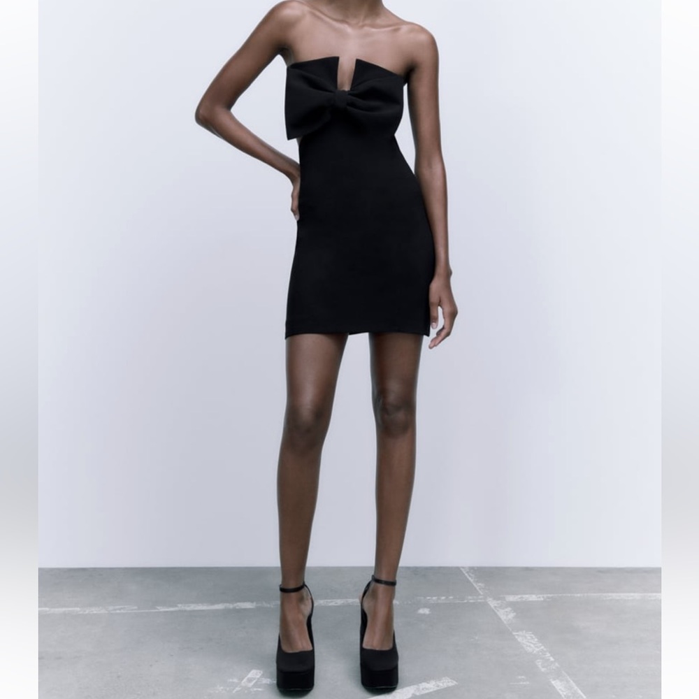 ZARA BOW TIED DRESS BLACK SIZE S NWT